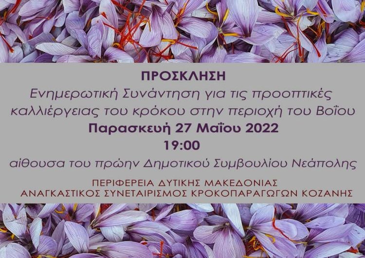 Νεάπολη: Ενημερωτική συνάντηση για τις προοπτικές καλλιέργειας του κρόκου στην περιοχή του Βοΐου