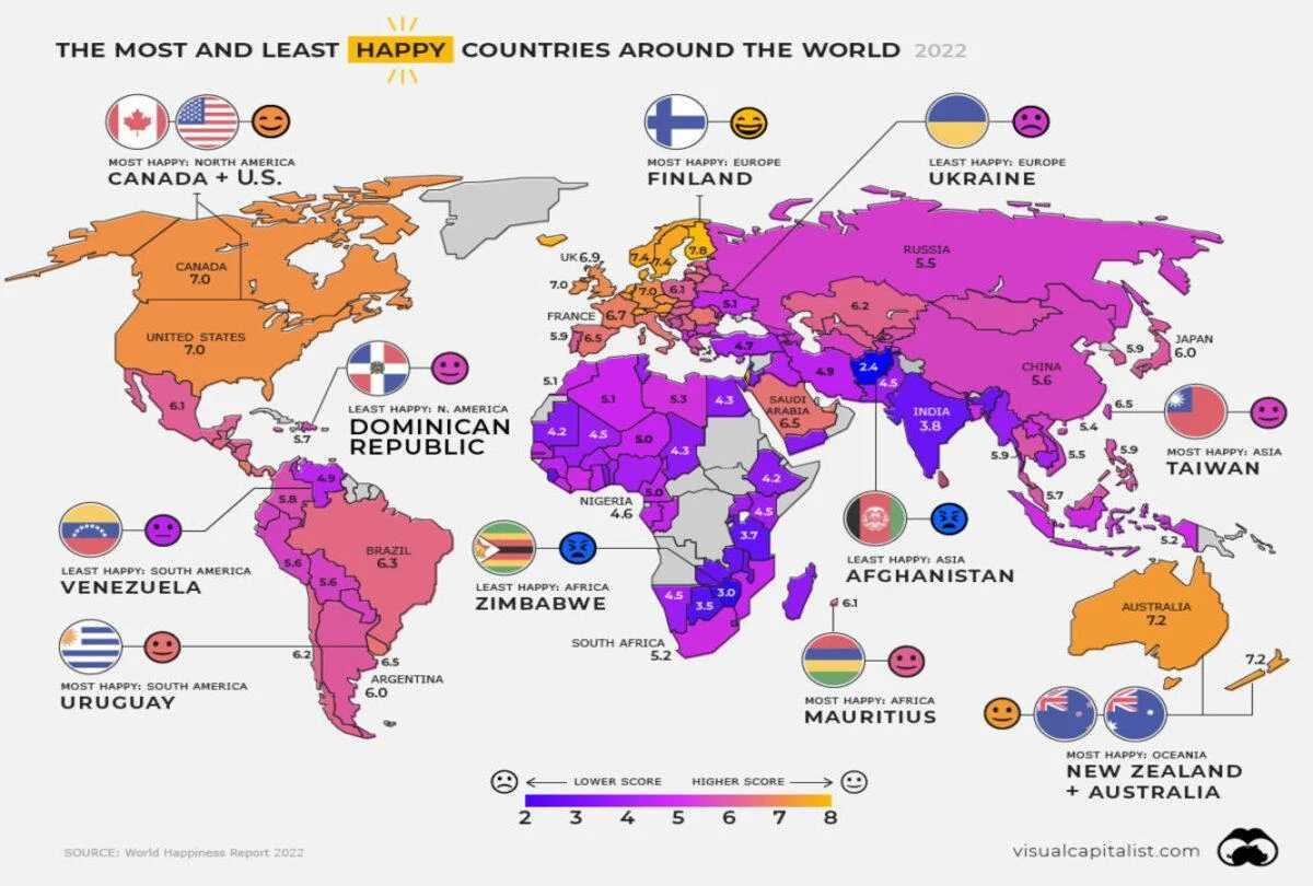 Παγκόσμιος Χάρτης Ευτυχίας Του 2022: Ποιες Χώρες Είναι Πιο Ευτυχισμένες Και Ποιες Λιγότερο