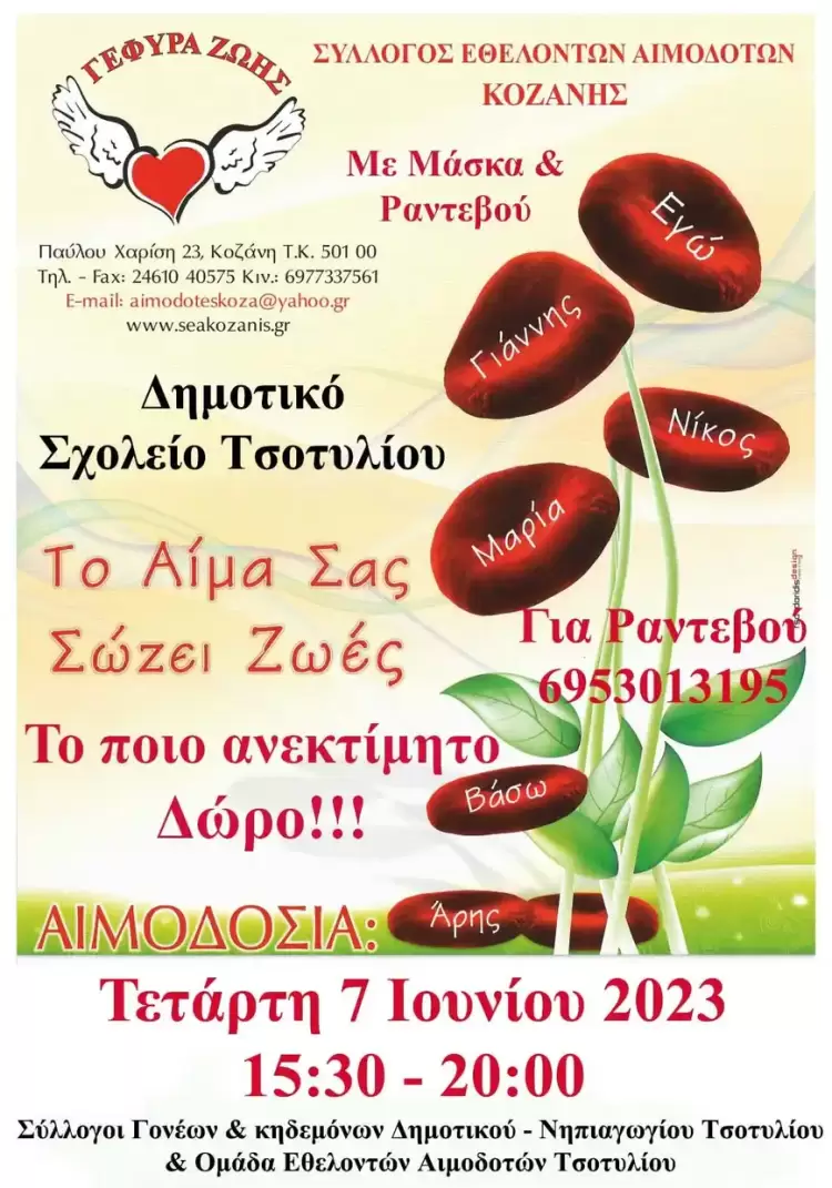 Αιμοδοσία για την Παγκόσμια ημέρα Εθελοντή Αιμοδότη στο Τσοτύλι