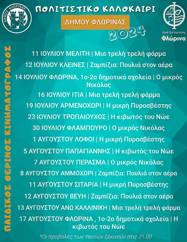 Παιδικός θερινός κινηματογράφος στην πόλη και σε 13 κοινότητες του Δήμου Φλώρινας