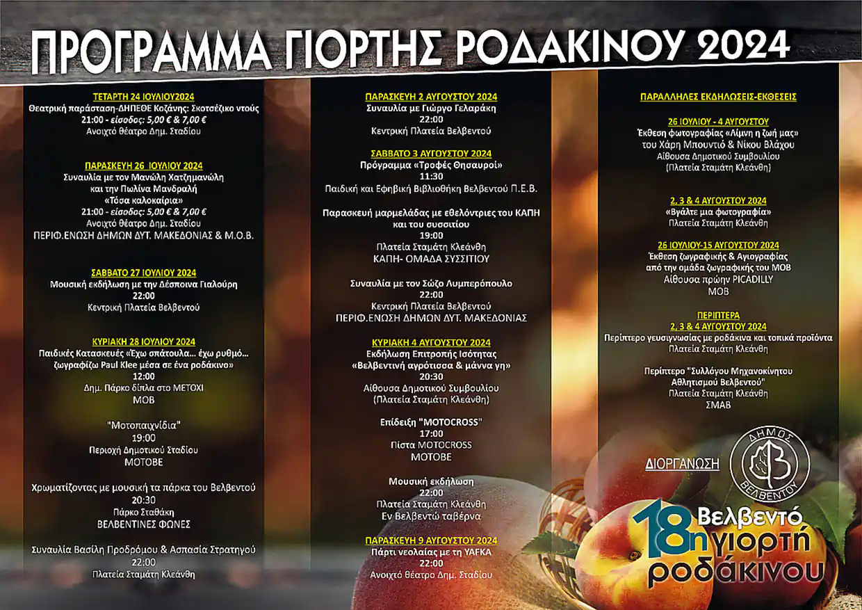 18η Γιορτή Ροδάκινου: Το Βελβεντό προετοιμάζεται για μια ακόμη αξέχαστη γιορτή (πρόγραμμα)