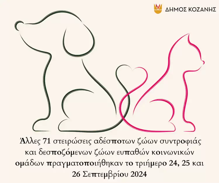 Δήμος Κοζάνης: Άλλες 71 στειρώσεις αδέσποτων ζώων συντροφιάς και δεσποζόμενων ζώων ευπαθών κοινωνικών ομάδων Δήμος Κοζάνης: Άλλες 71 στειρώσεις αδέσποτων ζώων συντροφιάς και δεσποζόμενων ζώων ευπαθών κοινωνικών ομάδων