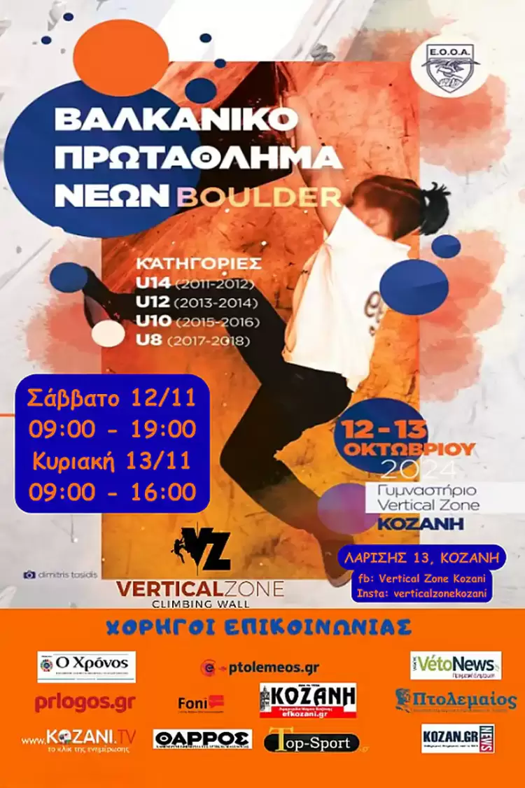 Η Κοζάνη Φιλοξενεί το Βαλκανικό Πρωτάθλημα Αναρρίχησης Νέων 2024