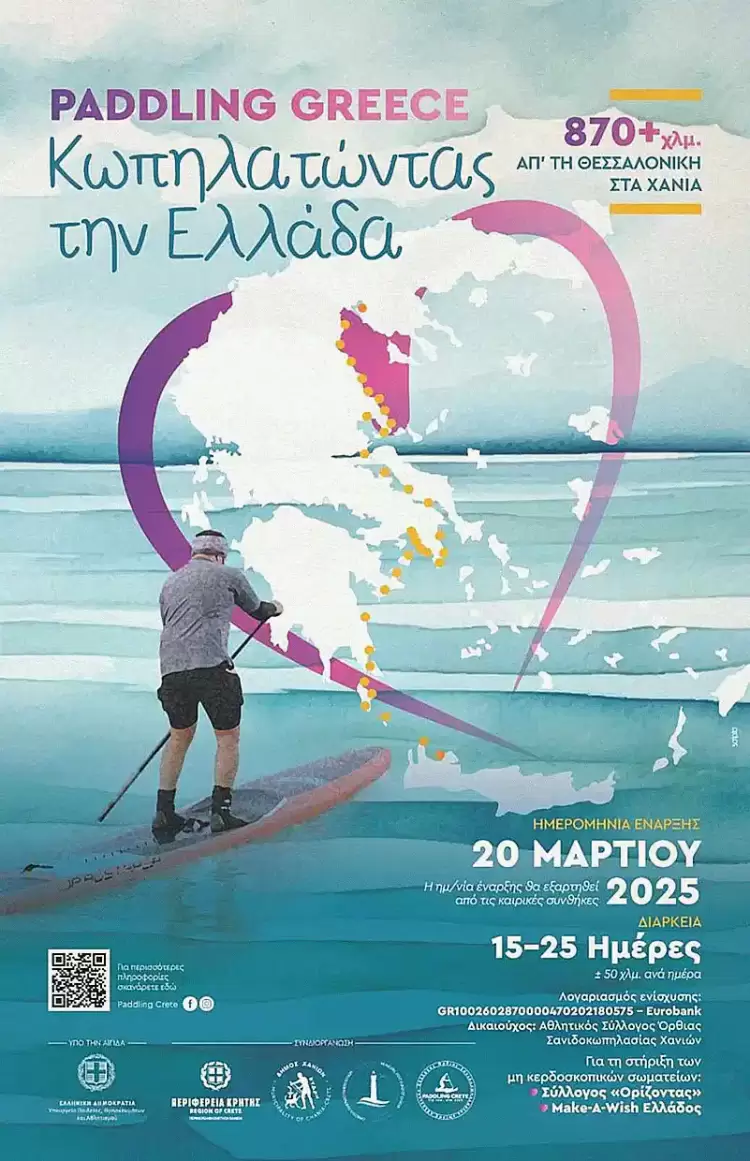 Κρητικός διασχίζει το Αιγαίο, (Θεσσαλονίκη – Χανιά), σε μια σανίδα Sup, για τους πάσχοντες από καρκίνο