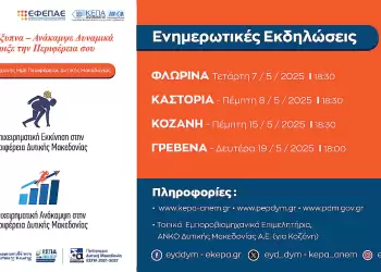 Ενημερωτικές Εκδηλώσεις για τις Δράσεις “Επιχειρηματική Εκκίνηση” και “Επιχειρηματική Ανάκαμψη” του Προγράμματος ΕΣΠΑ «Δυτική Μακεδονία» 2021-2027