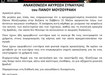 Κοζάνη: Ακυρώνεται λόγω των άστατων καιρικών συνθηκών η συναυλία του Πάνου Μουζουράκη