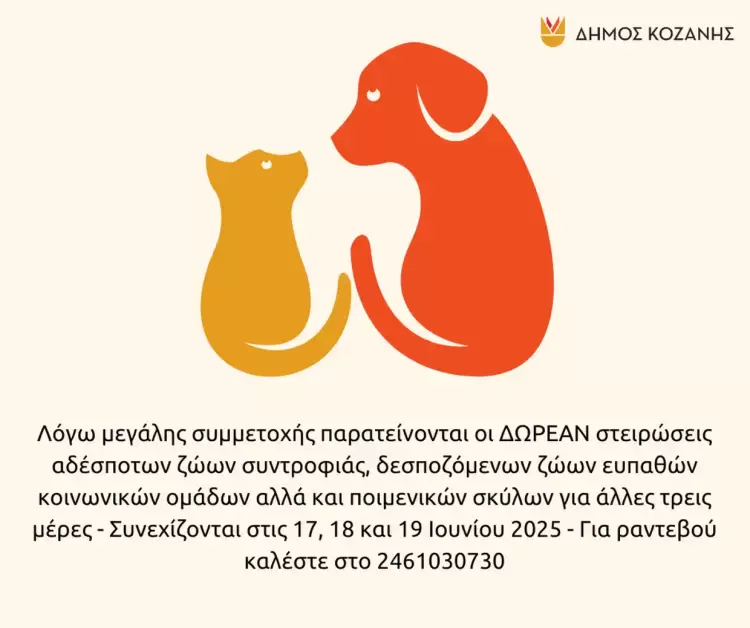 Δήμος Κοζάνης: παρατείνονται οι ΔΩΡΕΑΝ στειρώσεις