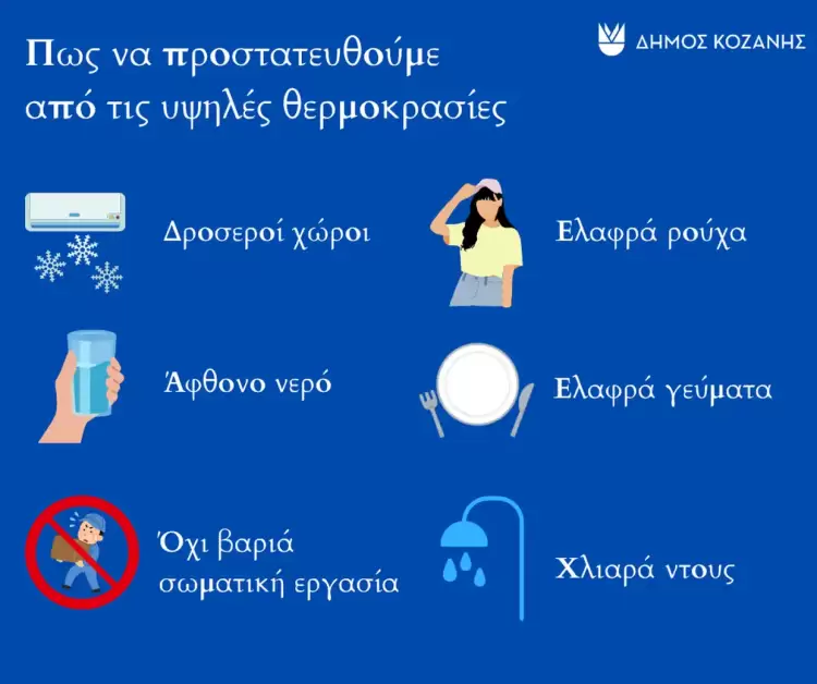 Δήμος Κοζάνης: Οδηγίες από την Πολιτική Προστασία για Υψηλές Θερμοκρασίες Δήμος Κοζάνης: Οδηγίες από την Πολιτική Προστασία για Υψηλές Θερμοκρασίες
