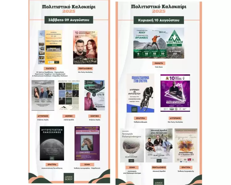 Πολιτιστικό καλοκαίρι 2025: Δήμος Βοΐου - Οι εκδηλώσεις του διημέρου 9 -10 Αυγούστου Πολιτιστικό καλοκαίρι 2025: Δήμος Βοΐου – Οι εκδηλώσεις του διημέρου 9 10 Αυγούστου