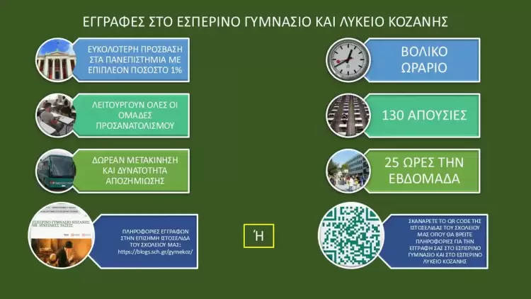 Εγγραφές και ανανεώσεις εγγραφών στο Εσπερινό Γυμνάσιο Κοζάνης με Λυκειακές τάξεις περιόδου Σεπτεμβρίου 2025 Εγγραφές και ανανεώσεις εγγραφών στο Εσπερινό Γυμνάσιο Κοζάνης με Λυκειακές τάξεις περιόδου Σεπτεμβρίου 2025