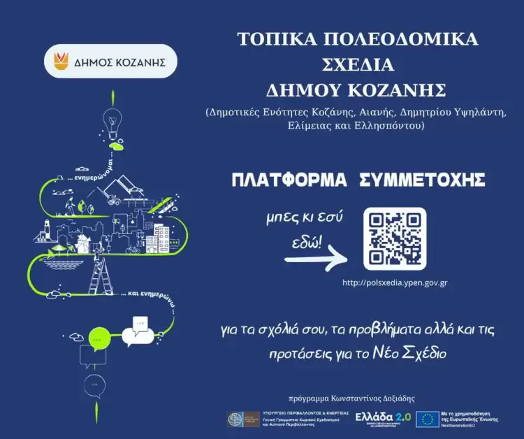 Η πλατφόρμα συμμετοχής για τα Τοπικά Πολεοδομικά Σχέδια του Δήμου Κοζάνης –  Συμμετέχω ενεργά γιατί με αφορά!