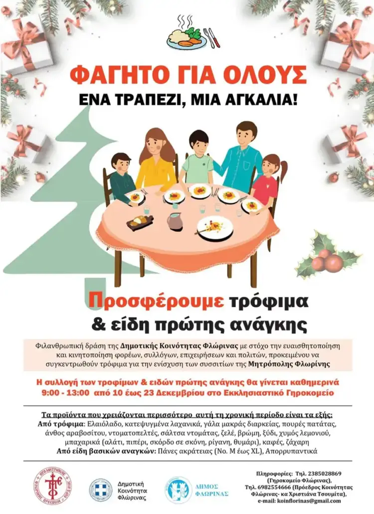 «Φαγητό για όλους» για την ενίσχυση των συσσιτίων της Μητρόπολης από τη Δημοτική Κοινότητα Φλώρινας «Φαγητό για όλους» για την ενίσχυση των συσσιτίων της Μητρόπολης από τη Δημοτική Κοινότητα Φλώρινας